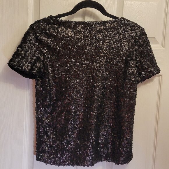 🎉NWT🎉H&M Black Sequenced Short-Sleeved Top - Picture 2 of 5